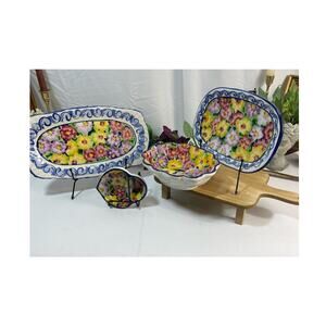 Set of 4 Hand-Painted Pottery Serving Pieces | Made in Portugal